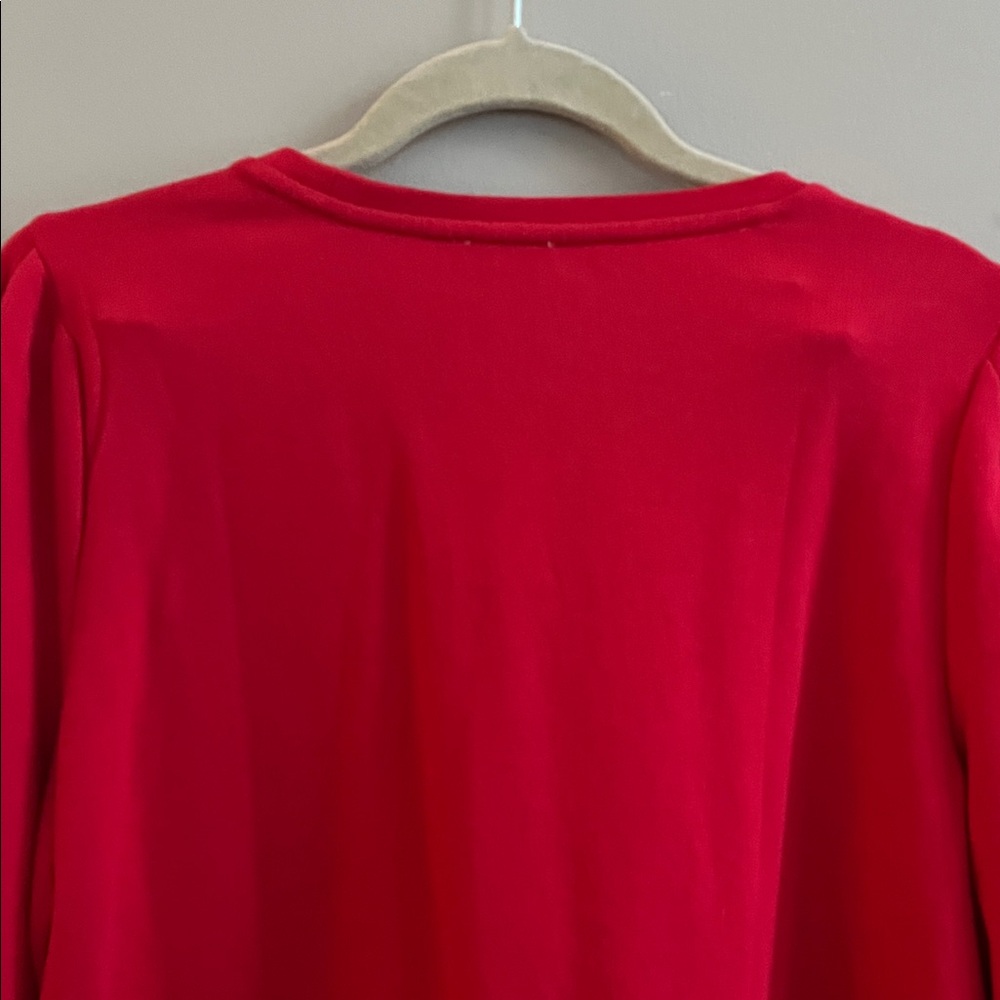 J Crew red puff sleeve dressy sweatshirt top beaded shoulder size small - Picture 11 of 15